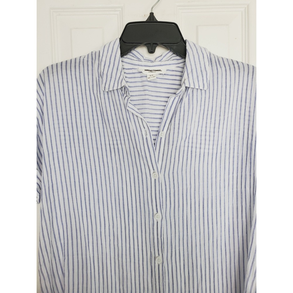 Beachlunchlounge Striped Button Down Shirt Blue White Short Sleeve Casual S - Picture 2 of 5